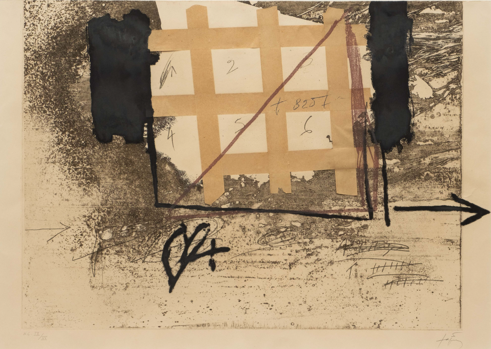 Antoni Tapies - Grille de papier collé 1976